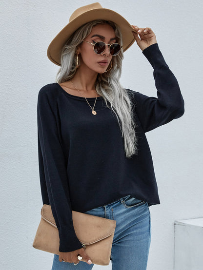 Oversized Collared Down Knit Sweater - Black
