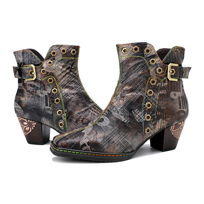 Soffia | Antique Prints With Metallic Stud Moto Boot