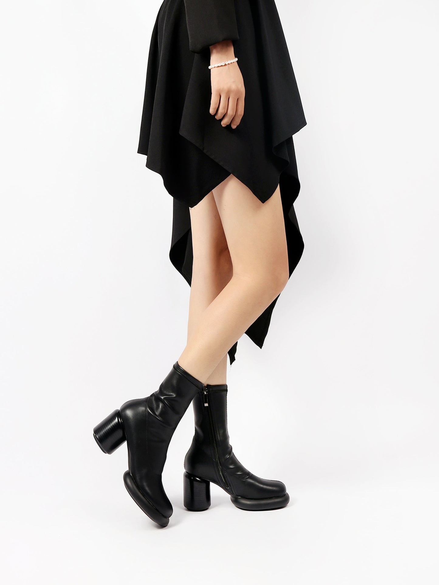 Jady Rose | Black Leather Block Heel Sock Boot
