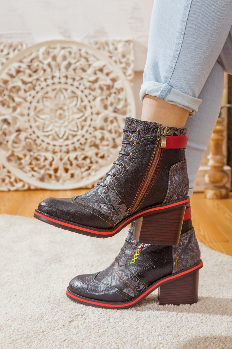 Soffia | Embossed Leather Combat Boot
