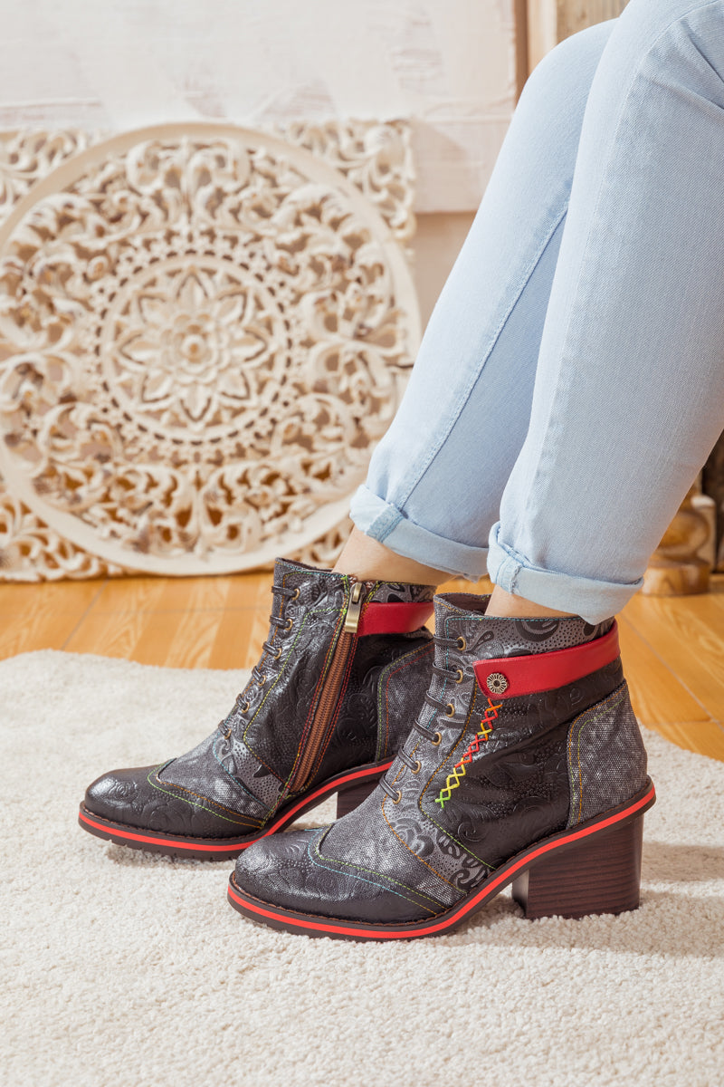 Soffia | Embossed Leather Combat Boot