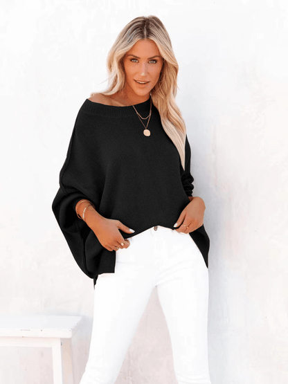 Oversized Batwing Sleeve Knit Sweater - Black