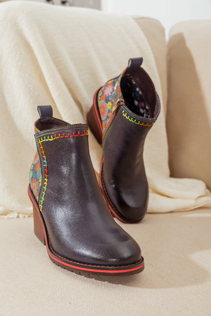 Soffia | Abstract Block Heel Leather Ankle Boot