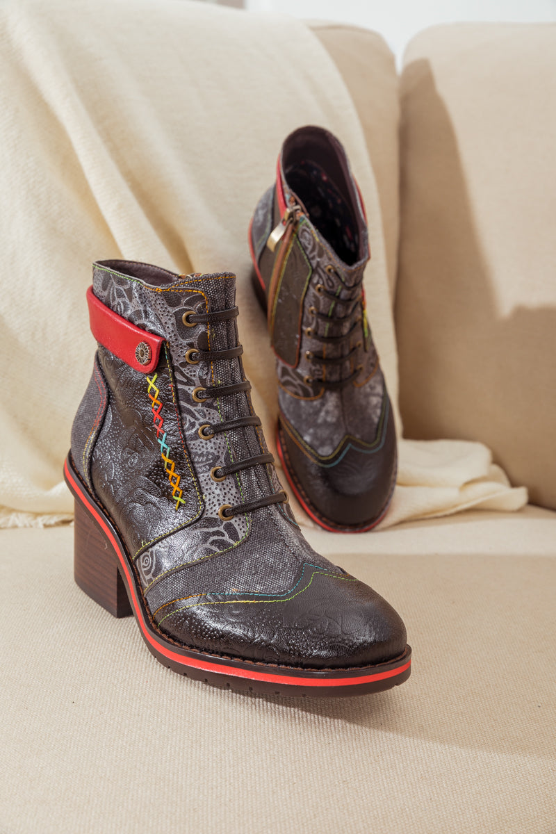 Soffia | Embossed Leather Combat Boot