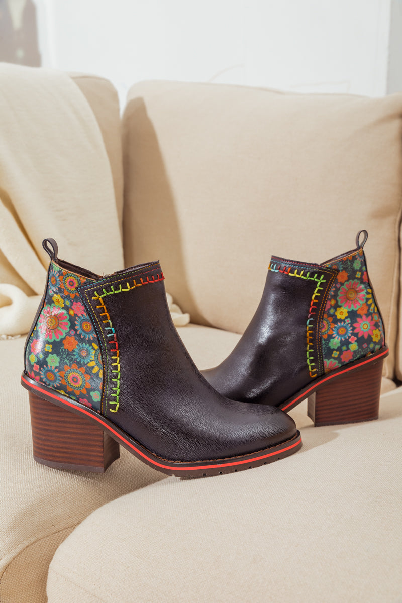 Soffia | Abstract Block Heel Leather Ankle Boot