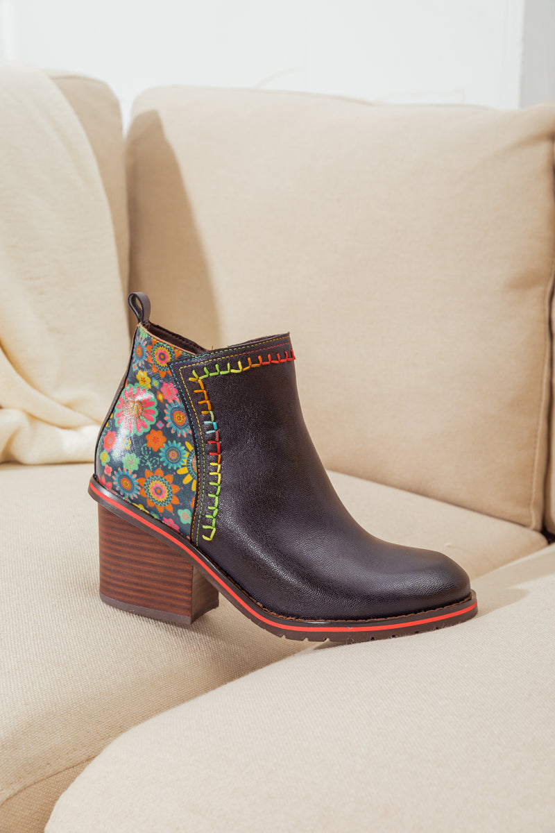 Soffia | Abstract Block Heel Leather Ankle Boot