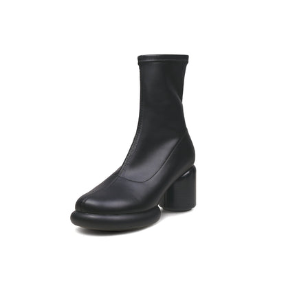 Jady Rose | Black Leather Block Heel Sock Boot