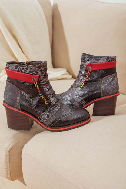 Soffia | Embossed Leather Combat Boot