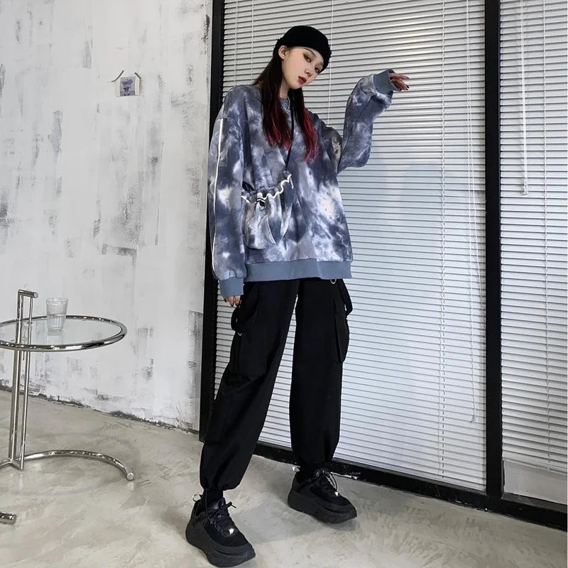 Black Cargo Pants Gothic High Waist Techwear Pants