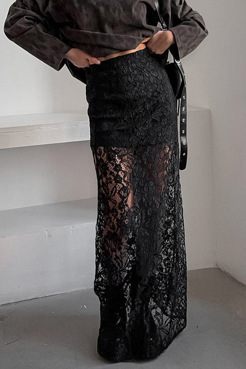 Black Lace Midi Skirt