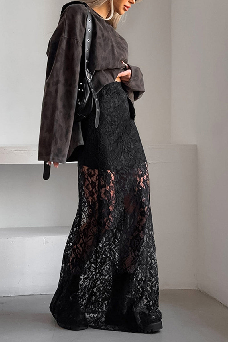 Black Lace Midi Skirt