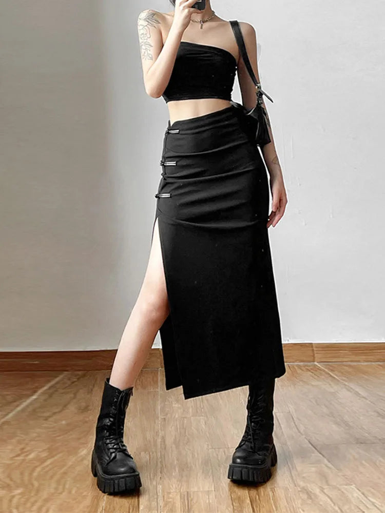 Dressbetty - Split Black All-match Hot Street Skirt