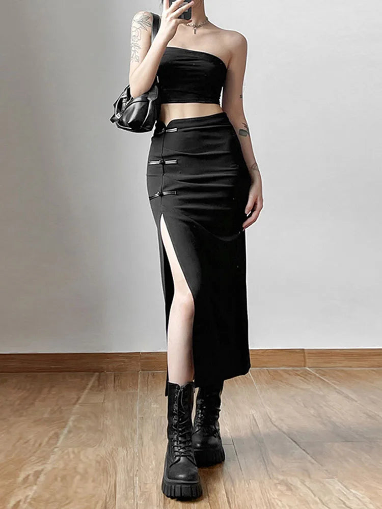 Dressbetty - Split Black All-match Hot Street Skirt