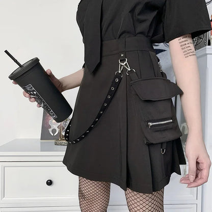 Black Harajuku Gothic High Waist Patchwork Bandage Mini Skirt