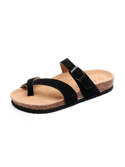 Maibulun | Black Buckle-accent Suede Upper Sandal