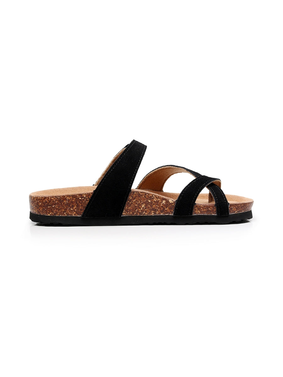 Maibulun | Black Buckle-accent Suede Upper Sandal
