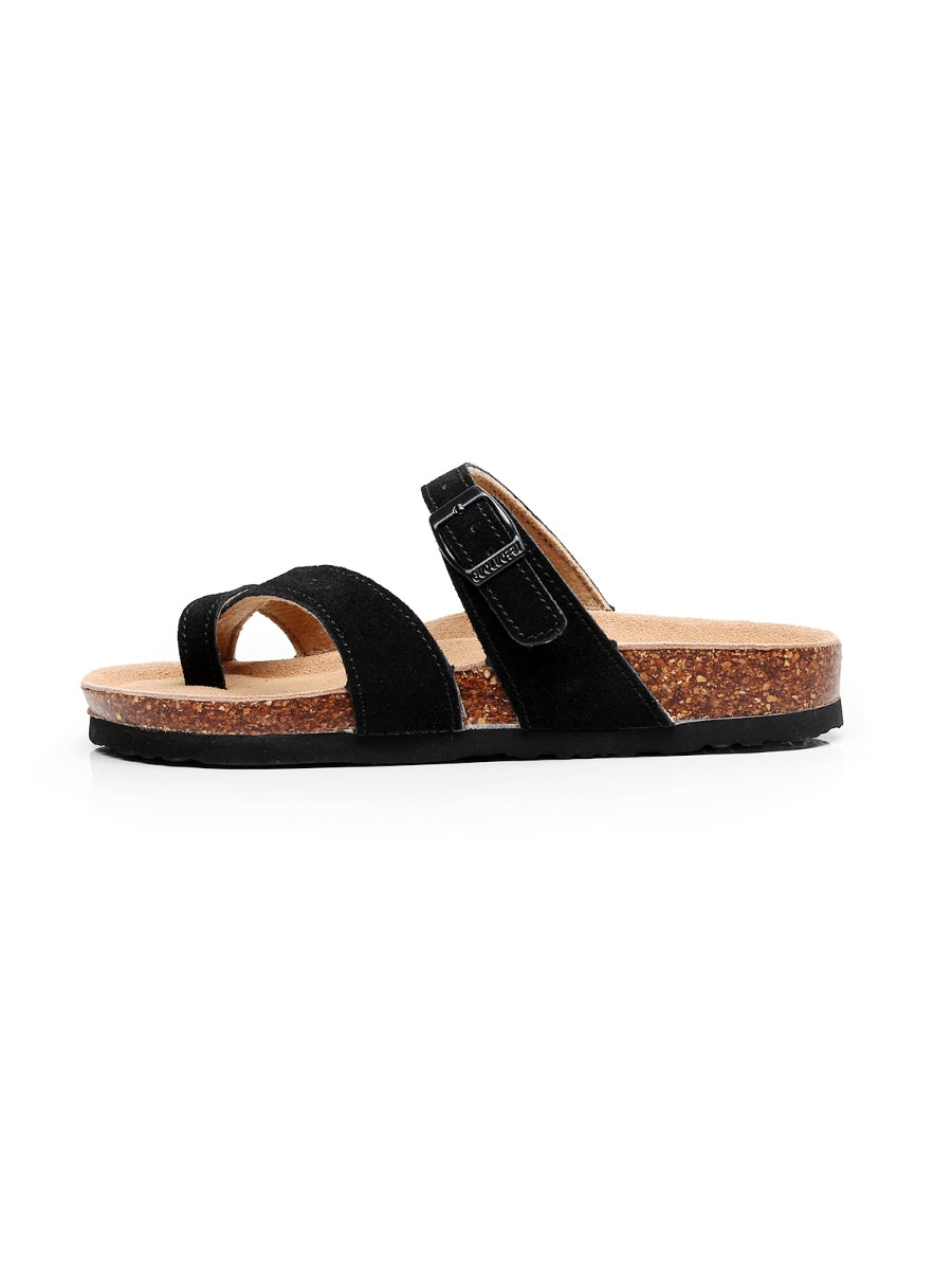 Maibulun | Black Buckle-accent Suede Upper Sandal