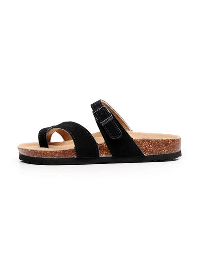 Maibulun | Black Buckle-accent Suede Upper Sandal