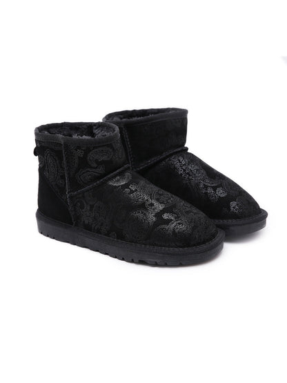 Embroidered Faux Fur-lined Leather Suede Boot
