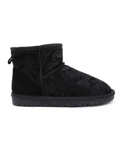 Embroidered Faux Fur-lined Leather Suede Boot