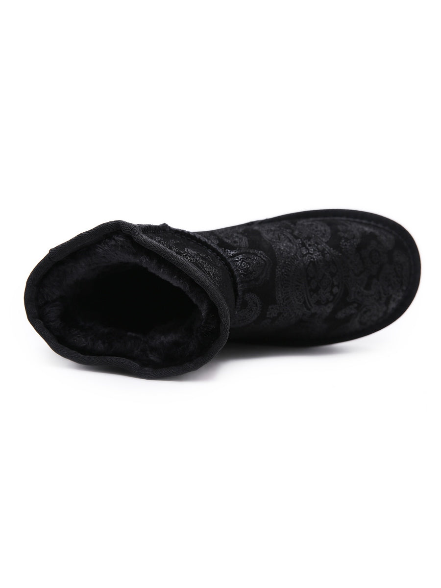 Embroidered Faux Fur-lined Leather Suede Boot
