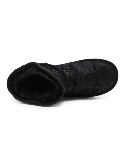 Embroidered Faux Fur-lined Leather Suede Boot