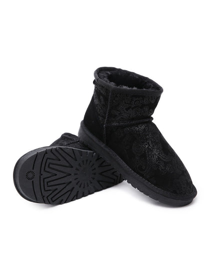Embroidered Faux Fur-lined Leather Suede Boot