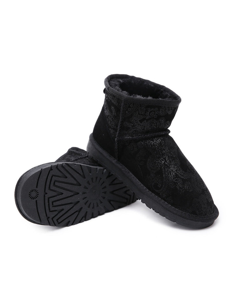 Embroidered Faux Fur-lined Leather Suede Boot