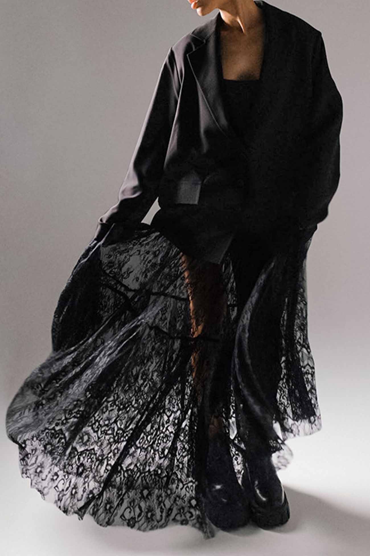 Black Sheer Lace Skirt