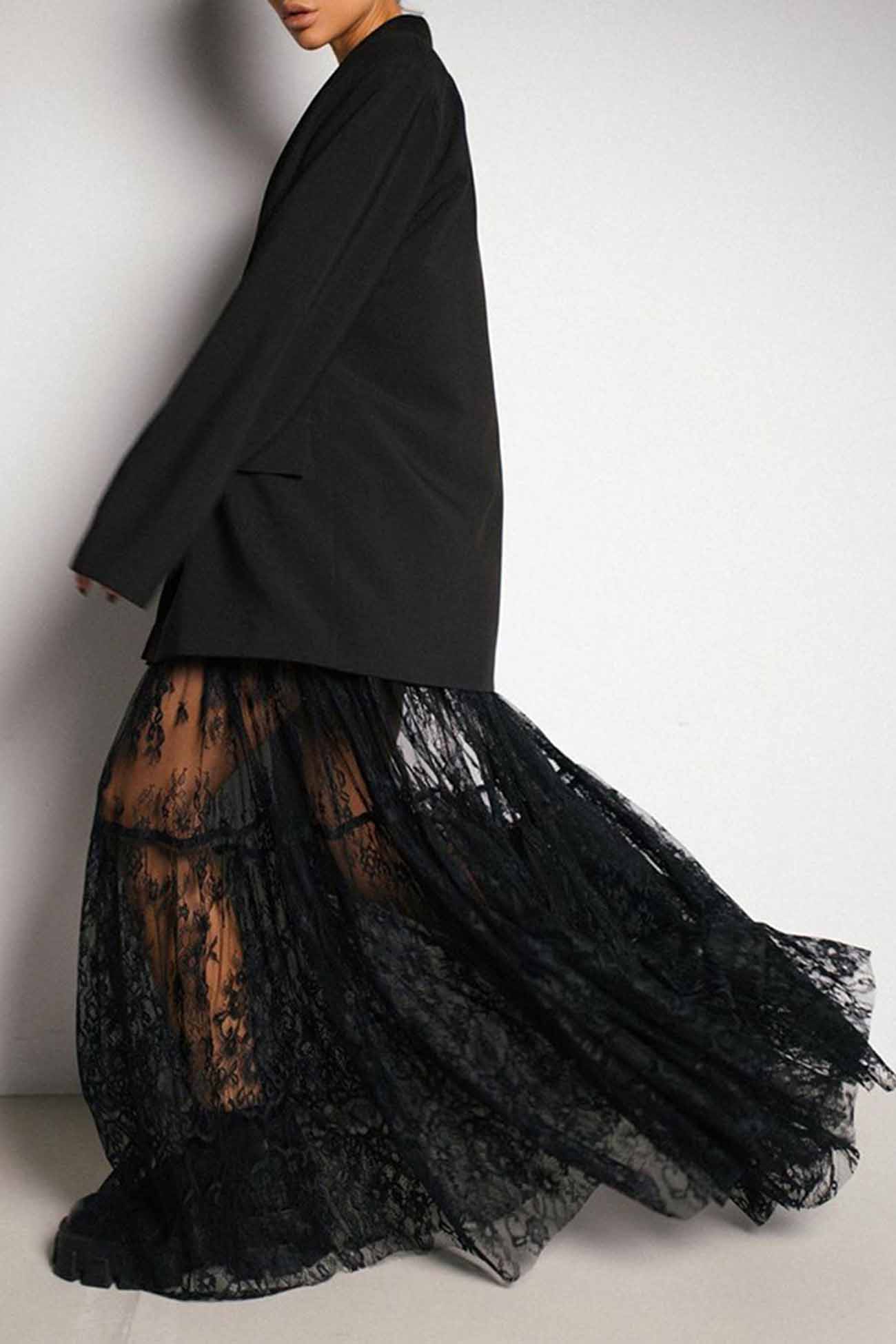 Black Sheer Lace Skirt