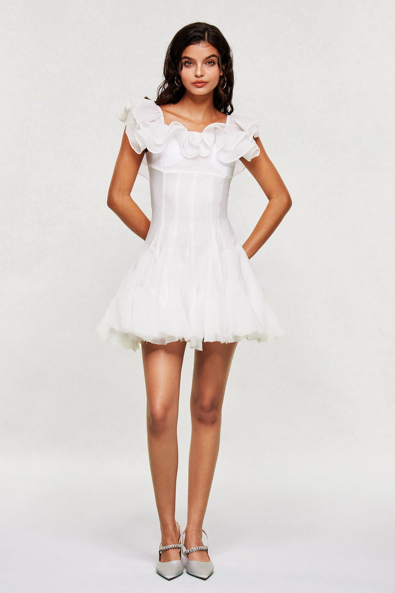 Blago Ruffle Corset Mini Dress in White
