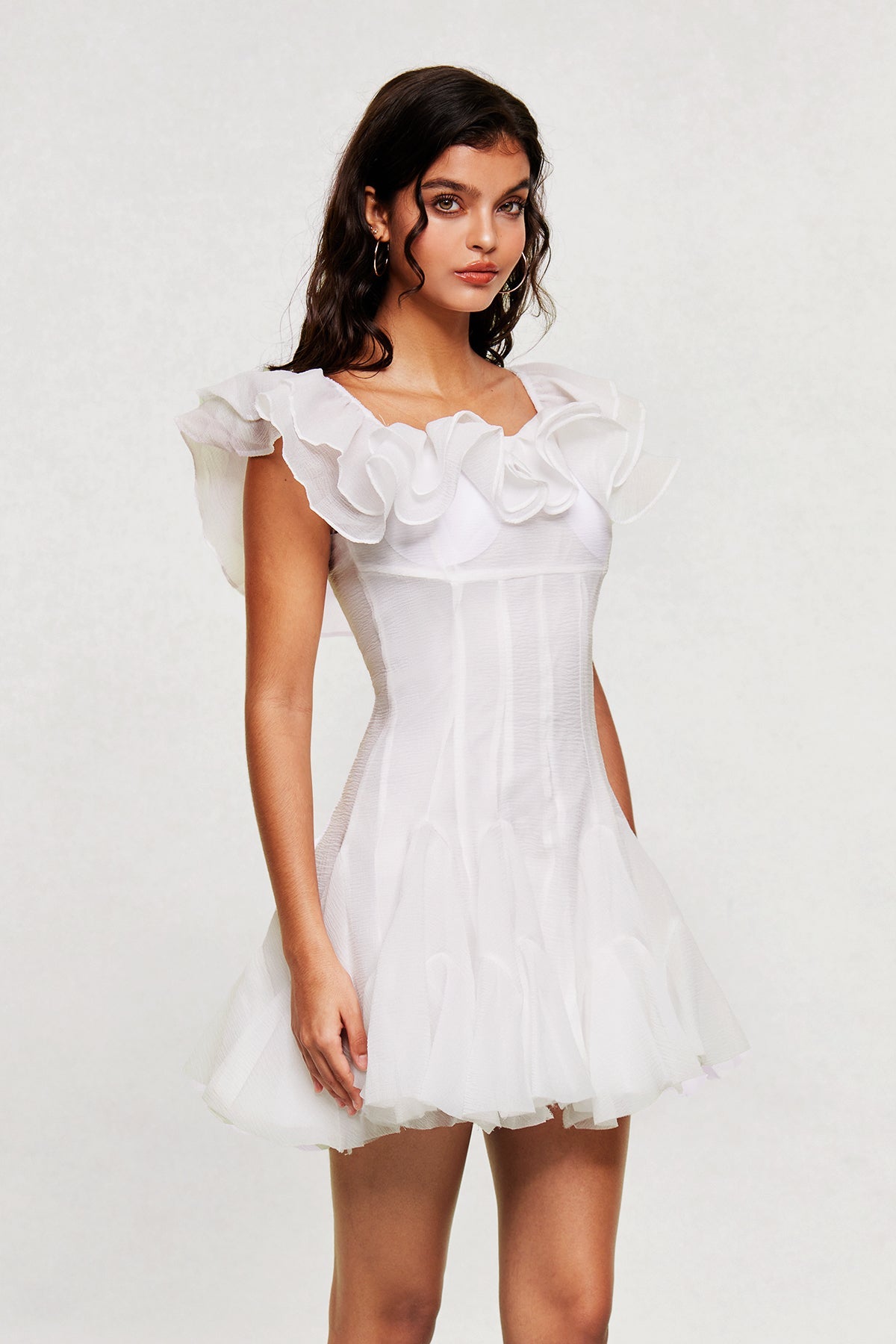 Blago Ruffle Corset Mini Dress in White