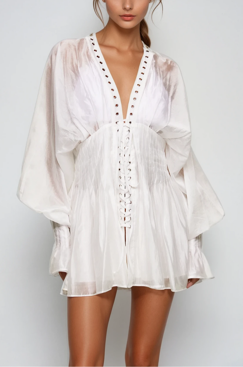 Blagoslav Balloon Sleeve Lace Up Mini Dress