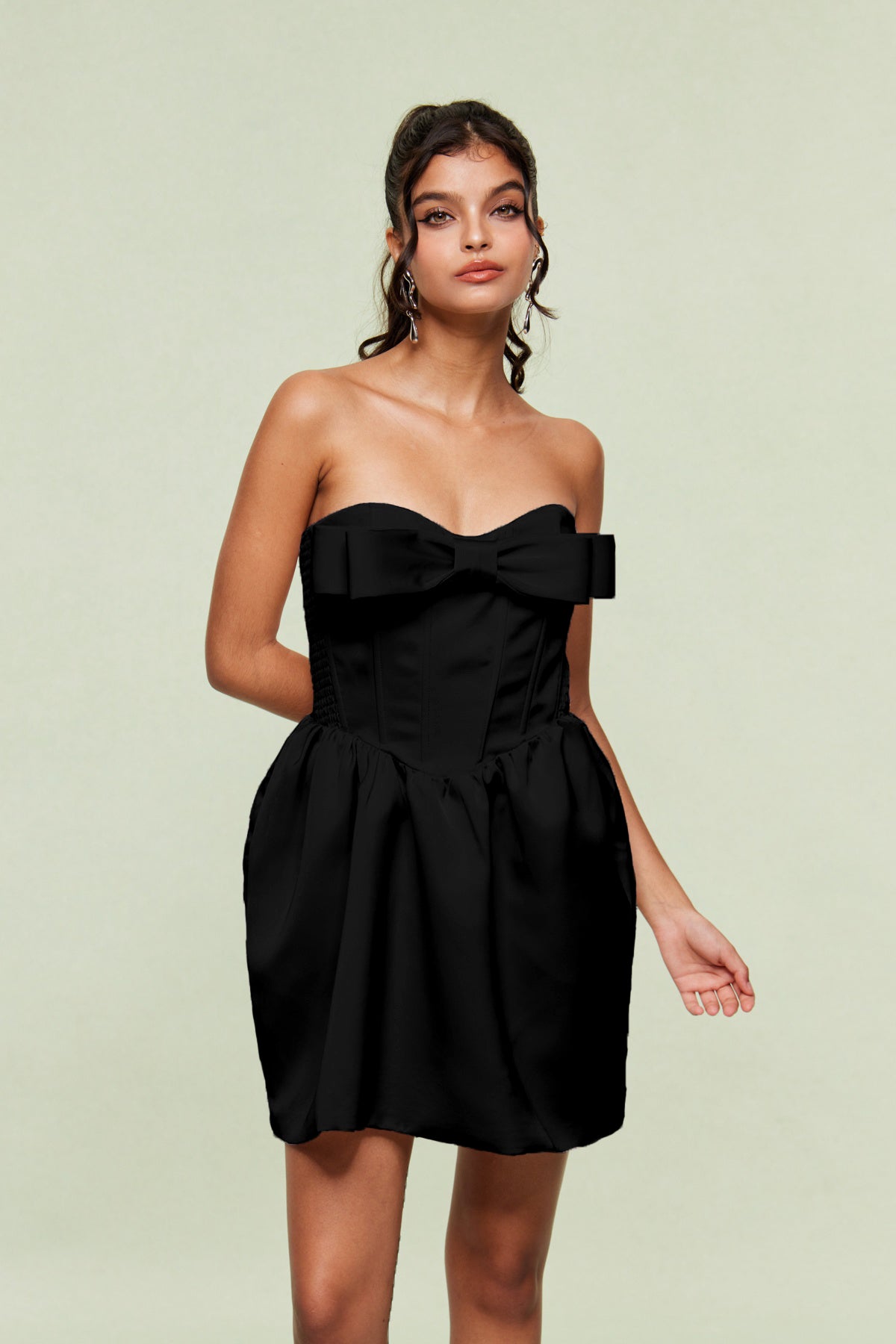 Blair Strapless Bow Corset Mini Dress in Black