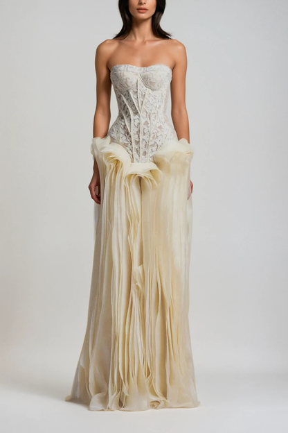 Blerta Strapless Corset Mesh Maxi Dress