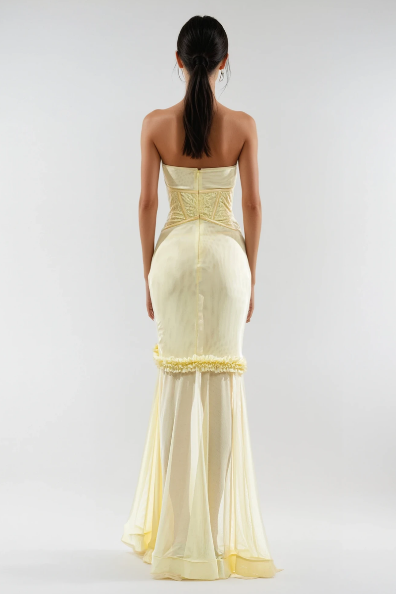 Blodeuedd Cutout Mesh Corset Maxi Dress