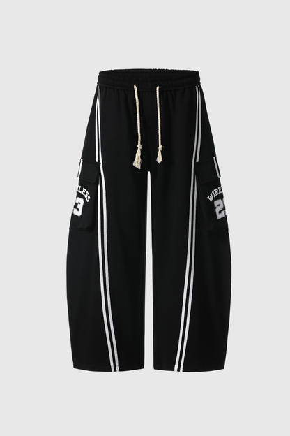 Blodwen Stripe Wide Leg Pants in Black