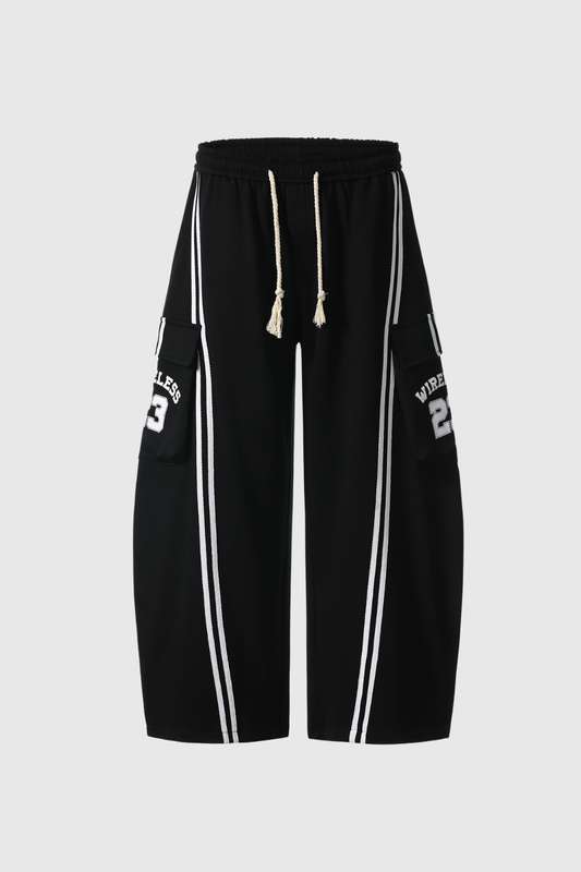 Blodwen Stripe Wide Leg Pants in Black