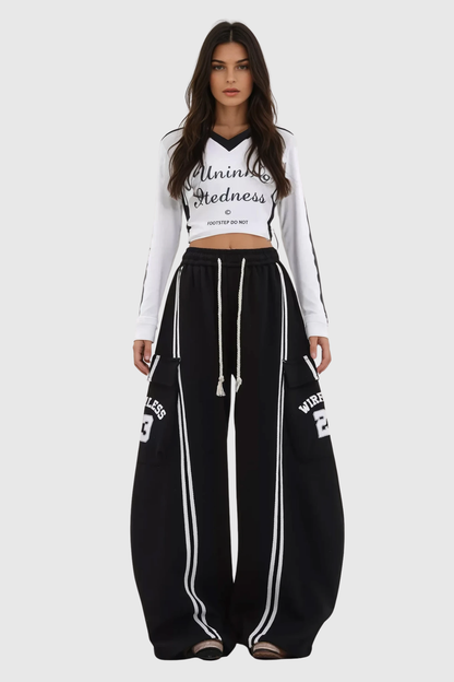 Blodwen Stripe Wide Leg Pants in Black