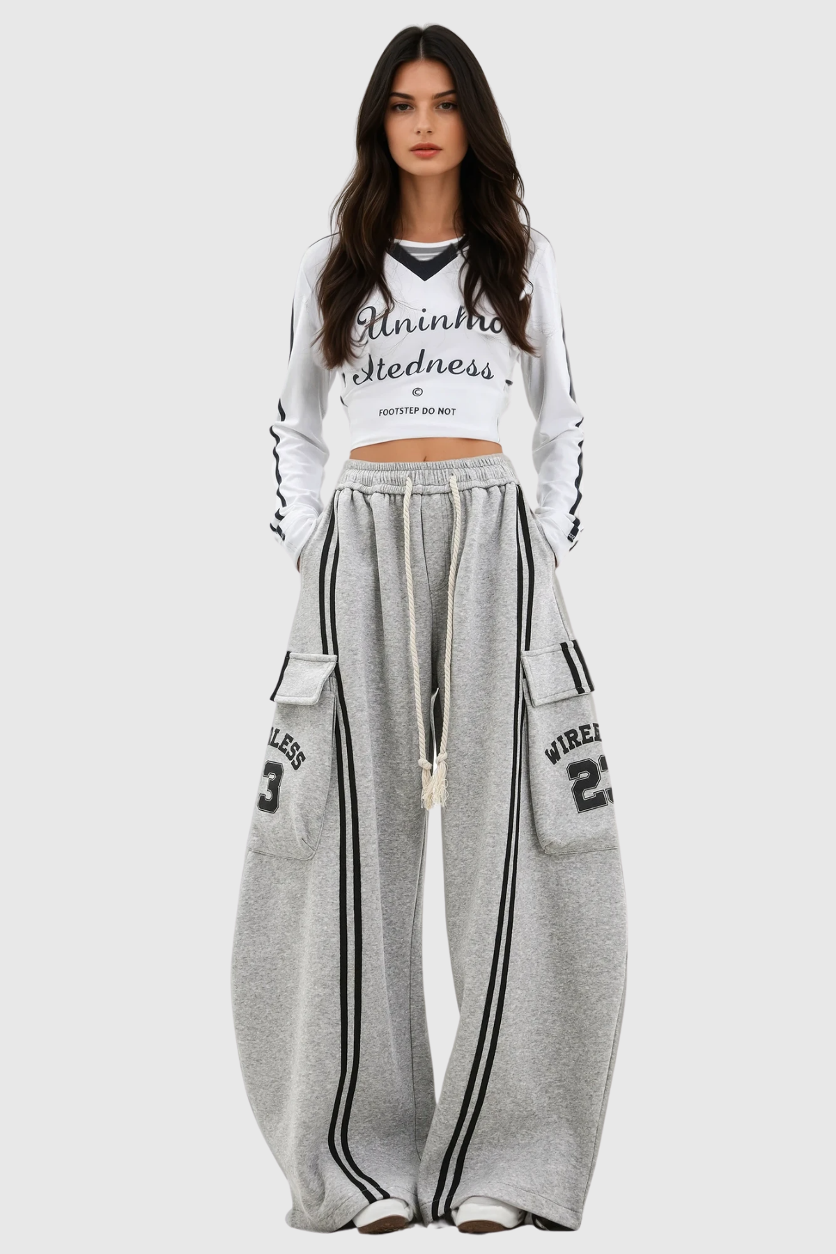 Blodwen Stripe Wide Leg Pants in Grey