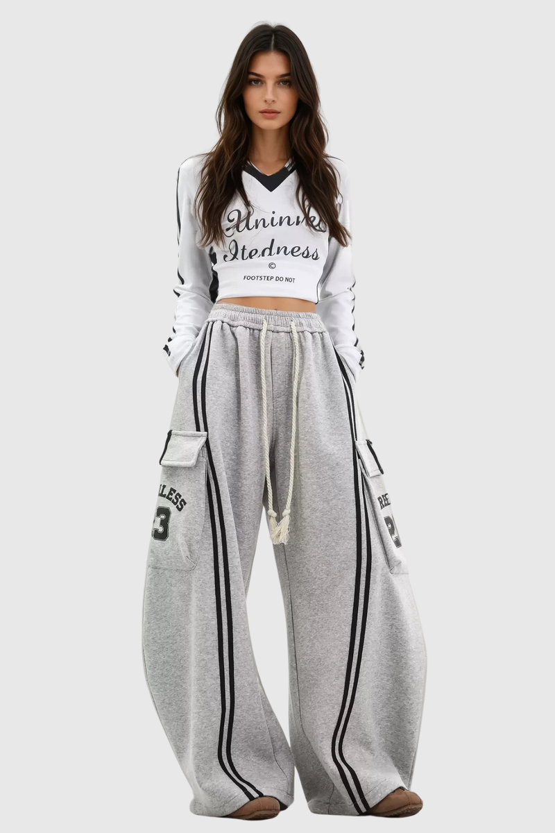 Blodwen Stripe Wide Leg Pants in Grey