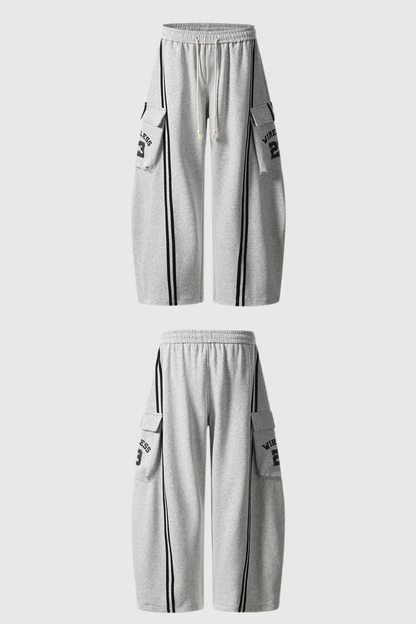 Blodwen Stripe Wide Leg Pants in Grey