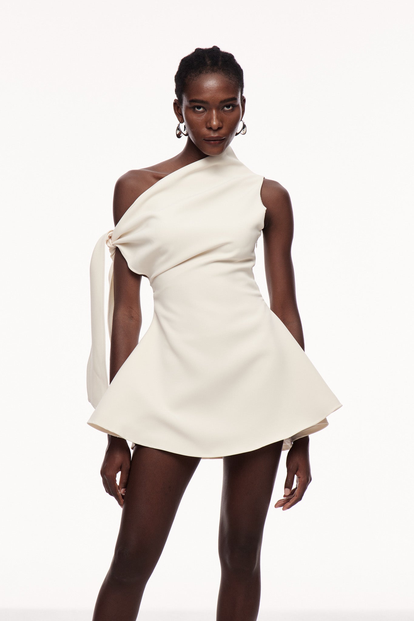 Boadicea One Shouder Lace Up Mini Dress in Apricot