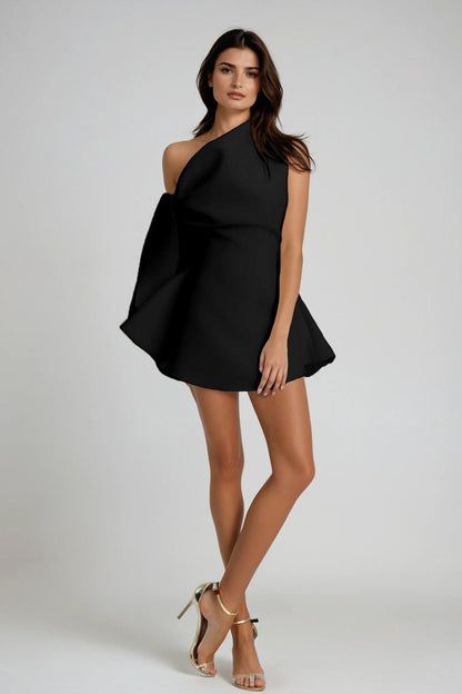 Boadicea One Shouder Lace Up Mini Dress in Black