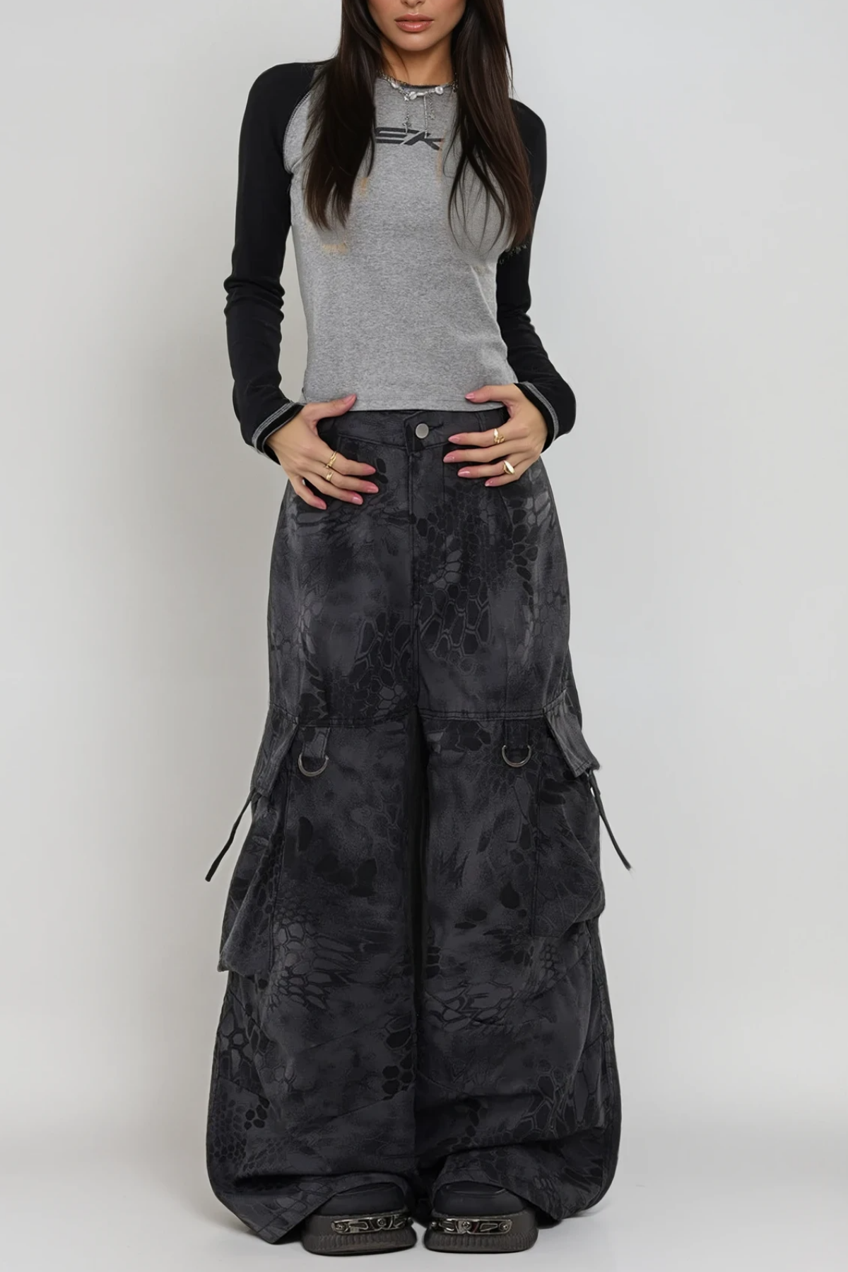 Boaventura Python Pattern Cargo Pants in Black