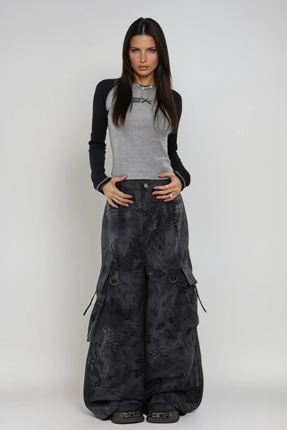 Boaventura Python Pattern Cargo Pants in Black