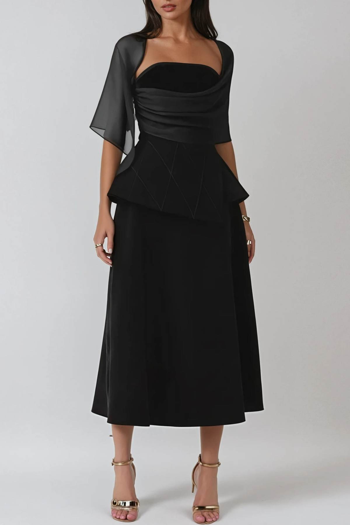 Bobbie Mesh Shawl Maxi Dress in Black
