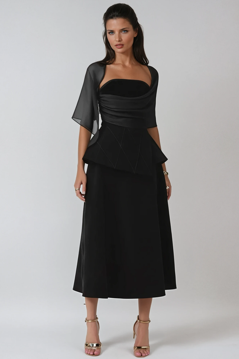 Bobbie Mesh Shawl Maxi Dress in Black