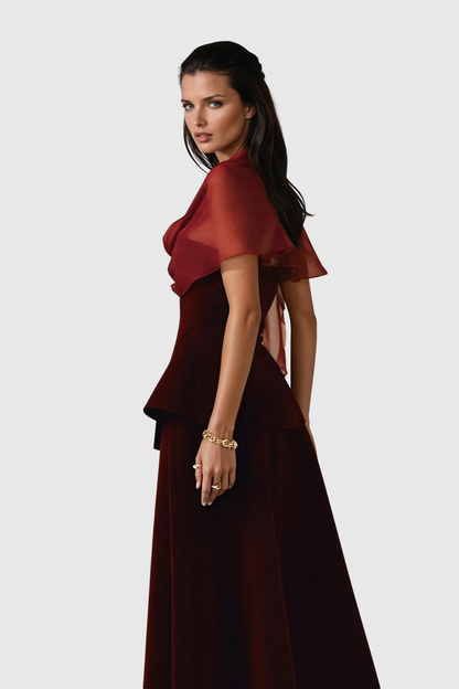 Bobbie Mesh Shawl Maxi Dress in Red