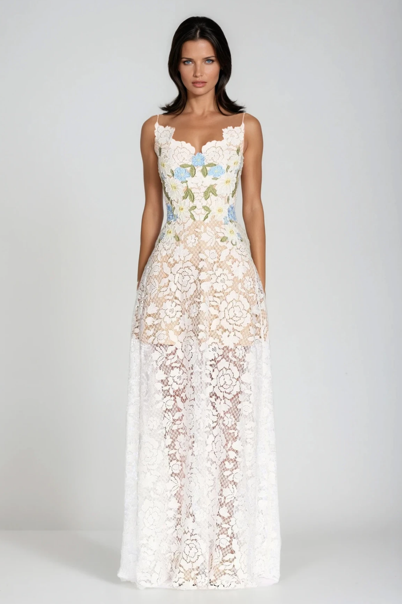 Bodie Lace Flower Maxi Dress